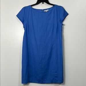 Eileen Fisher Organic Linen Blue Cap Sleeve Dress Size S